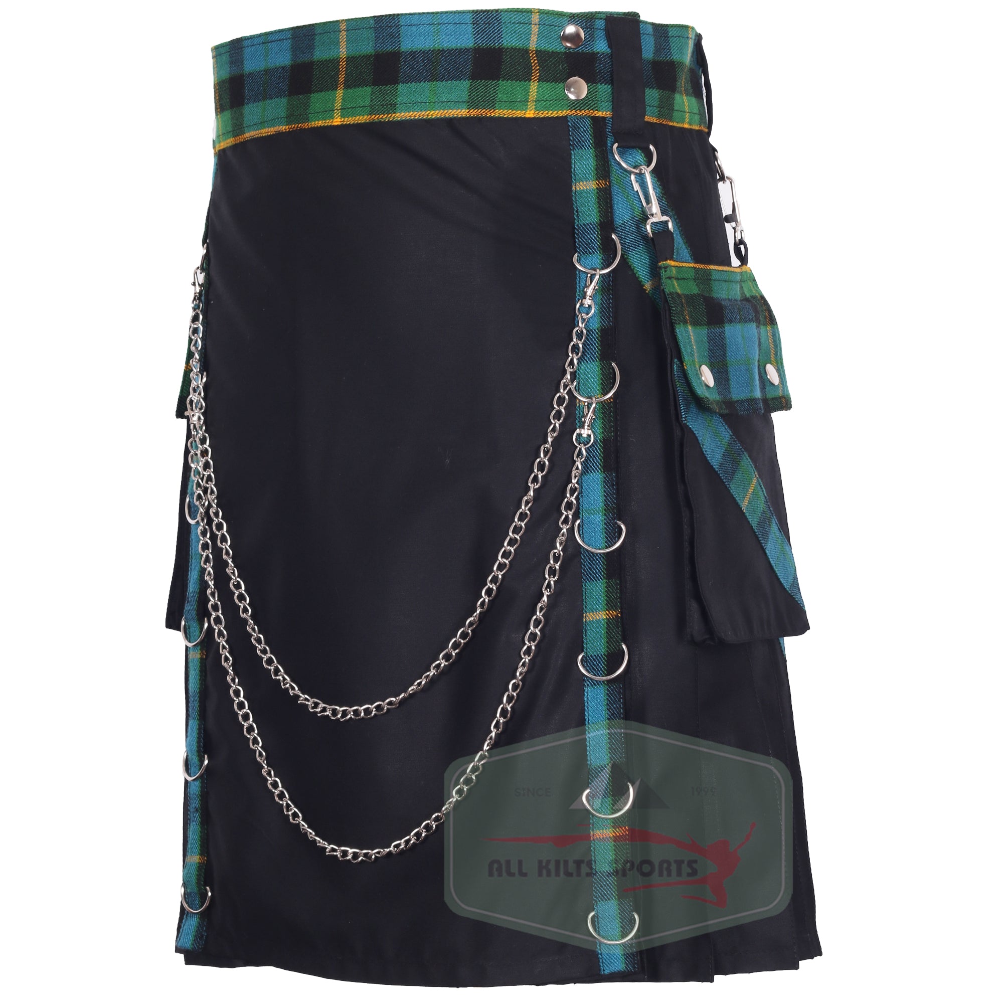 Men's V Style Gunn Ancient Pleats Utility Kilt with Detachable Pockets