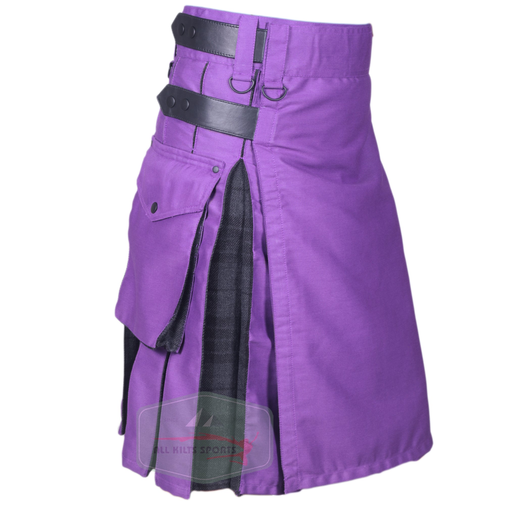 Modern Purple & Dark Grey Highlander Two-Tone Hybrid Kilt