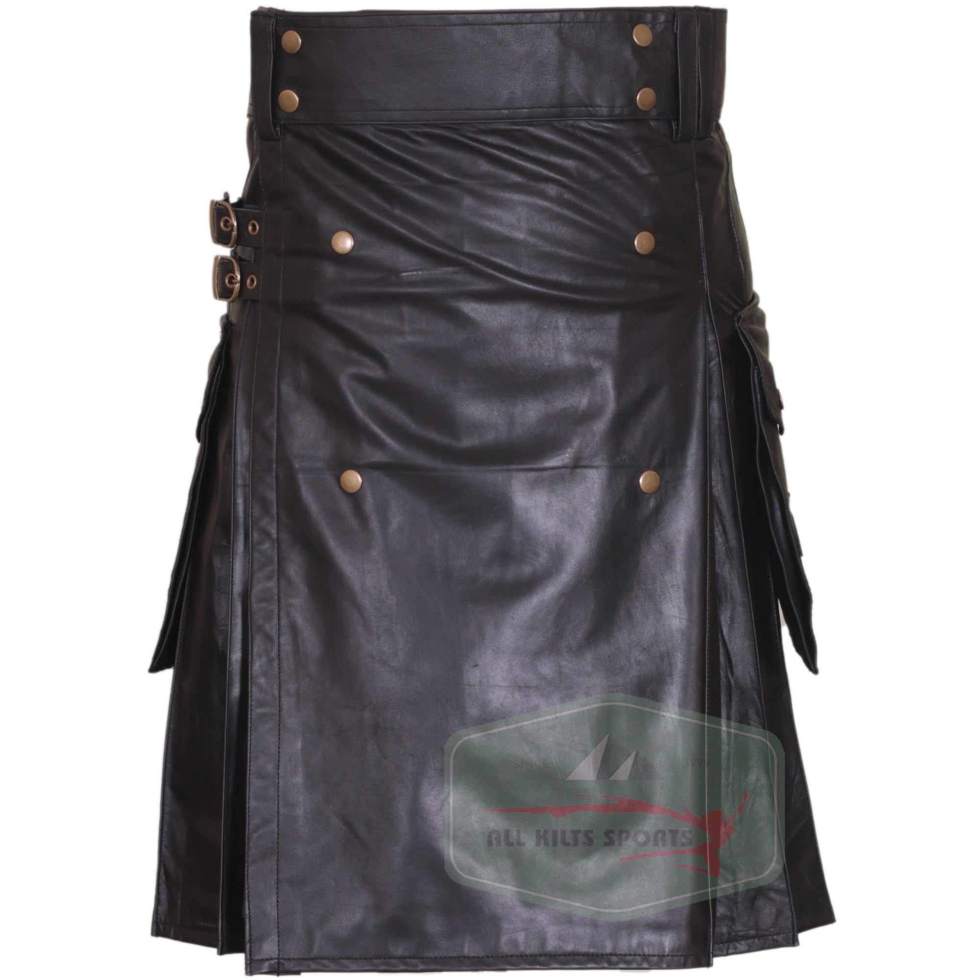 Men's Fashionable Black Cowhide Leather Kilt | Durable & Stylish