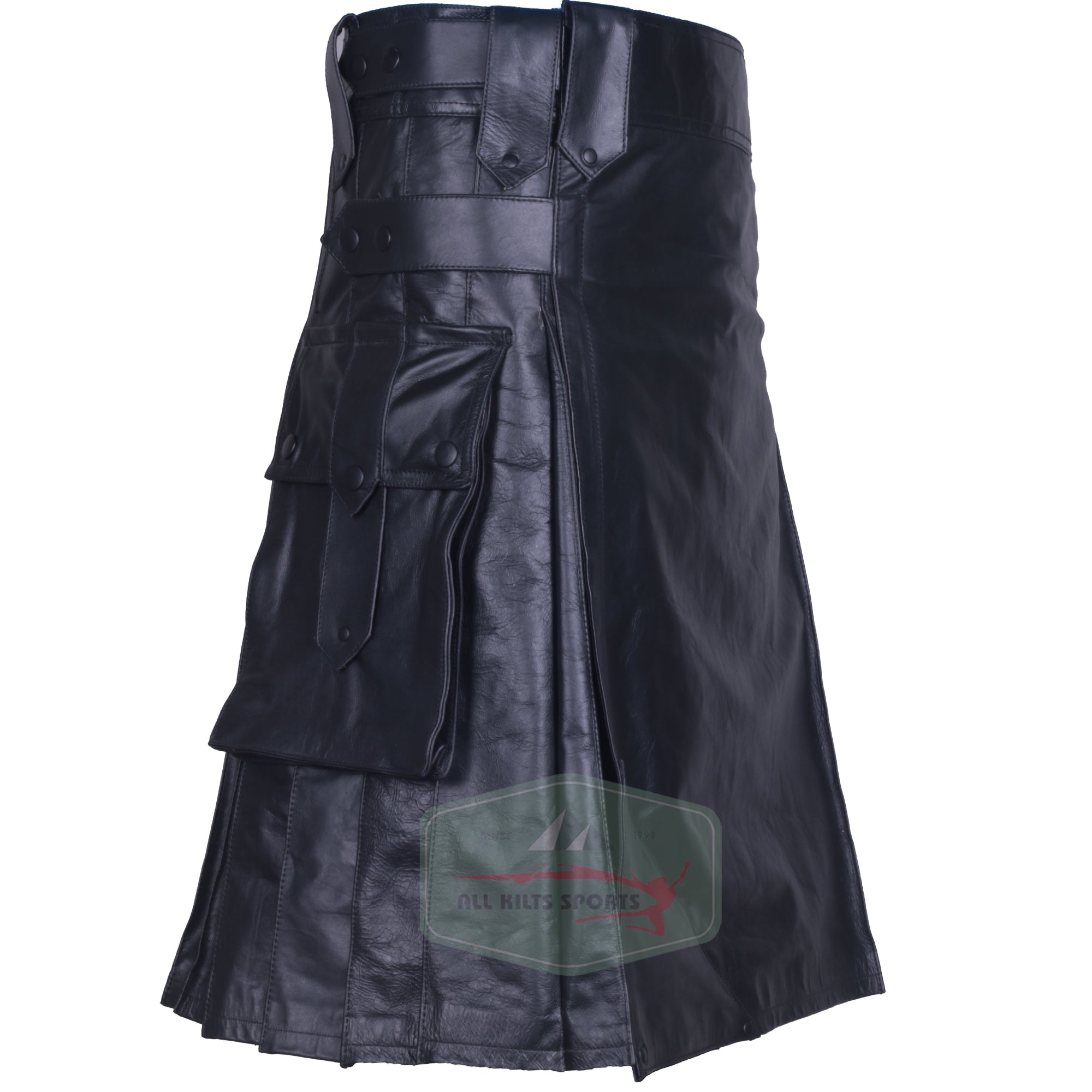 Stylish Cowhide Leather Kilt with Cargo Pockets for Men