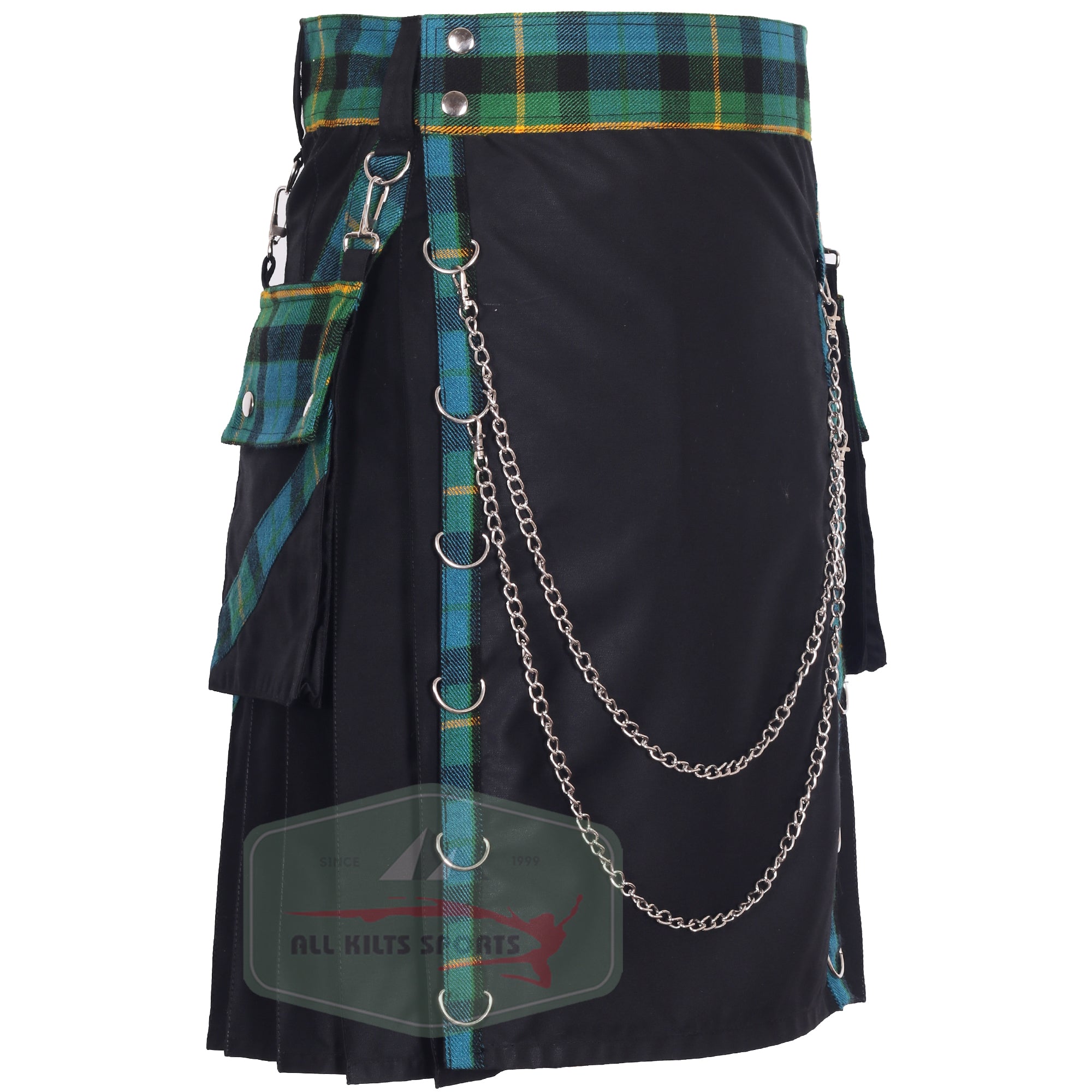 Men's V Style Gunn Ancient Pleats Utility Kilt with Detachable Pockets