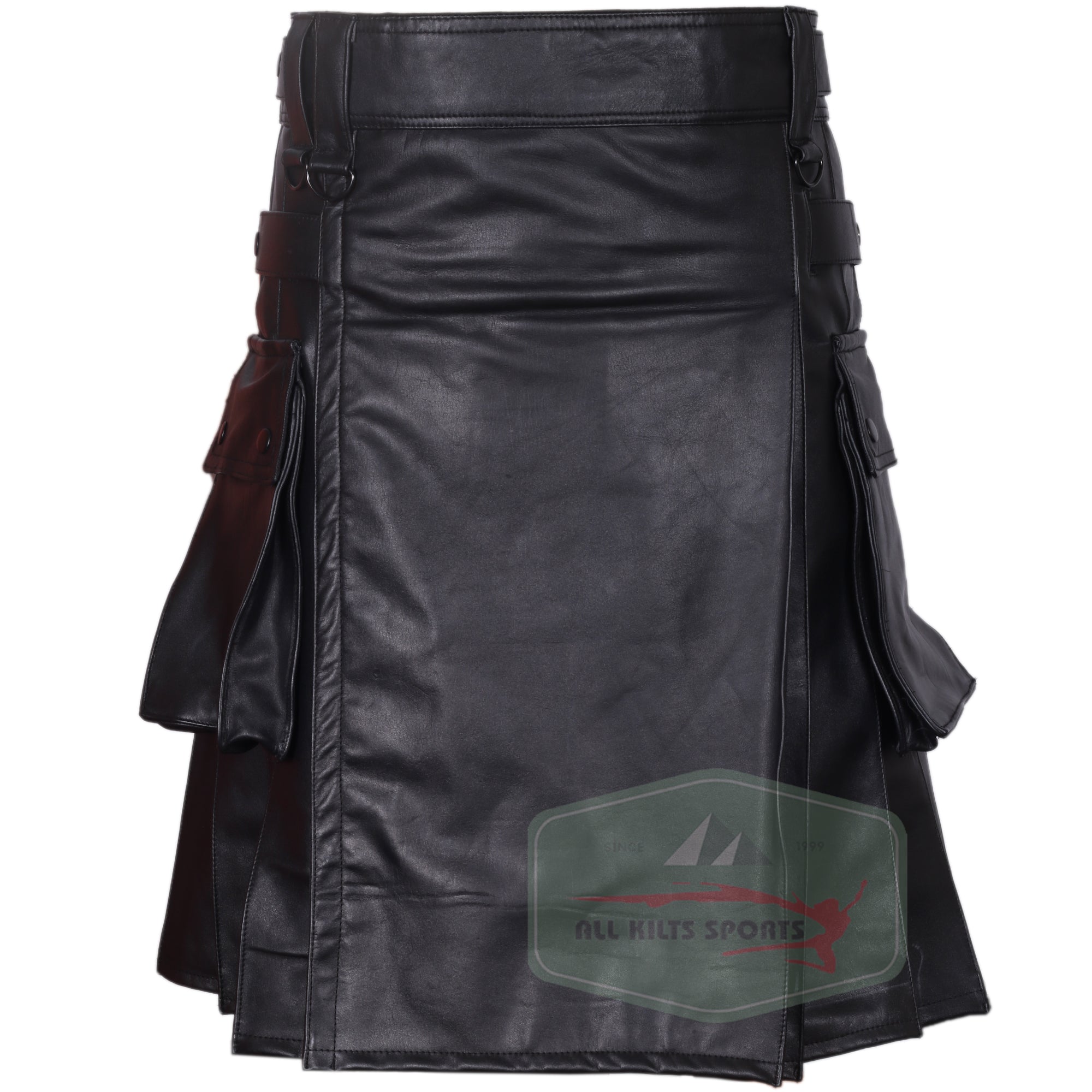 Trendy Modern Black Leather Kilt with Fastening Straps