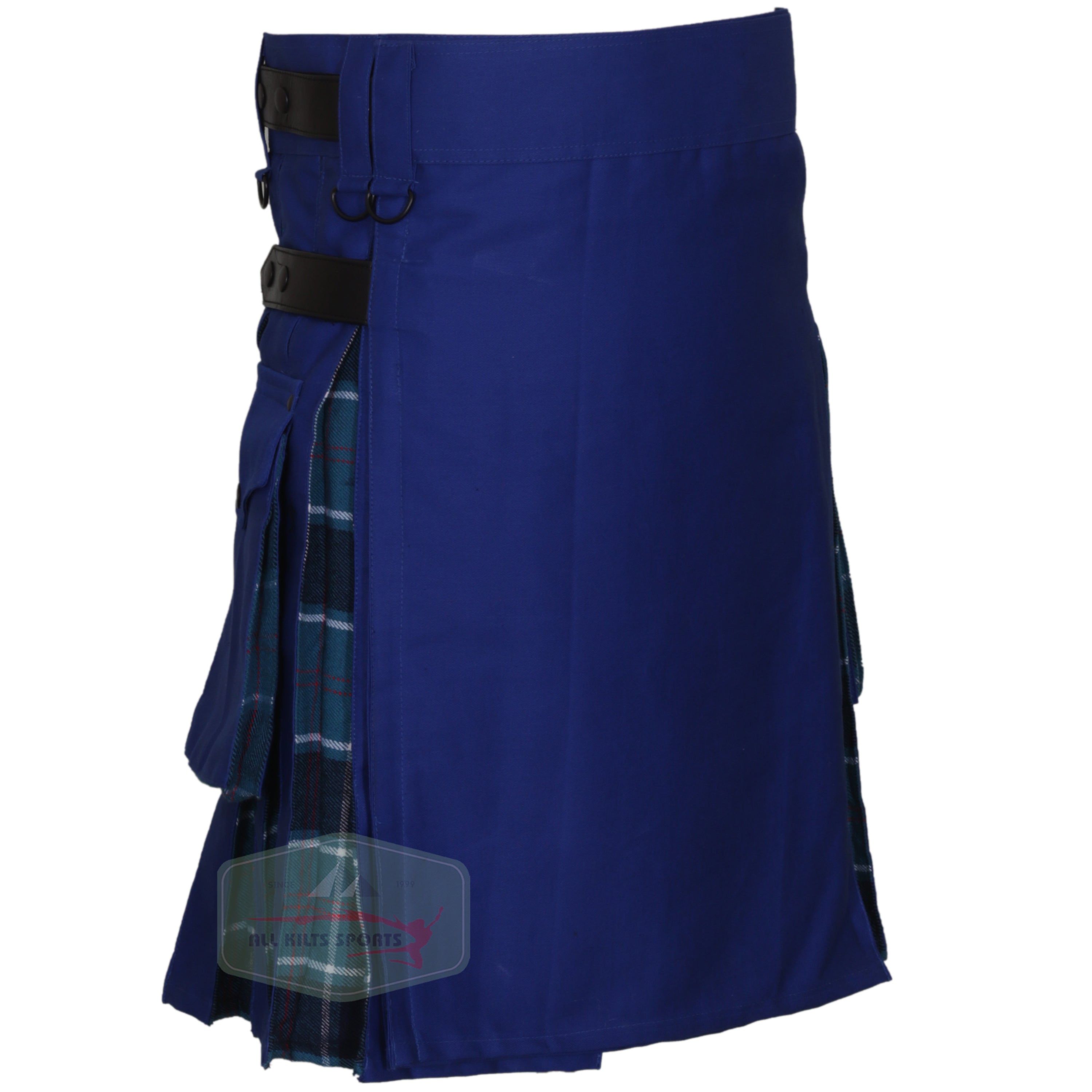 Blue & US Navy Tartan Fashionable Two-Tone Hybrid Kilt