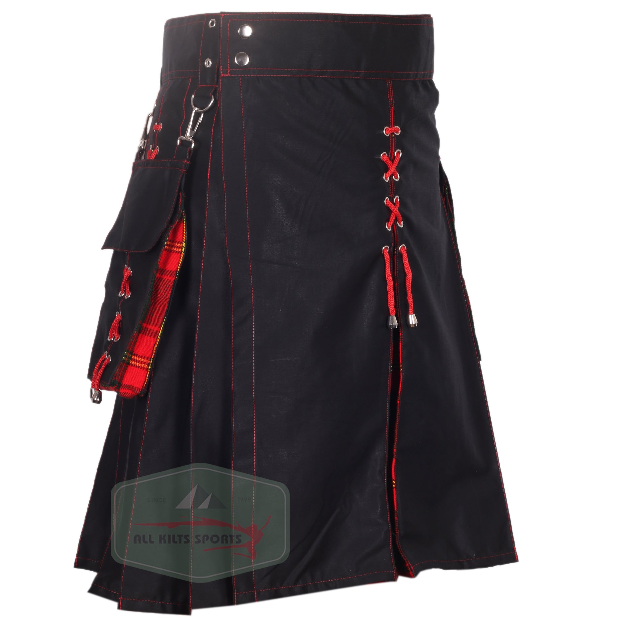 Black & Irish Ulster Tartan Hybrid Kilt - Stylish Design with Detachable Pockets