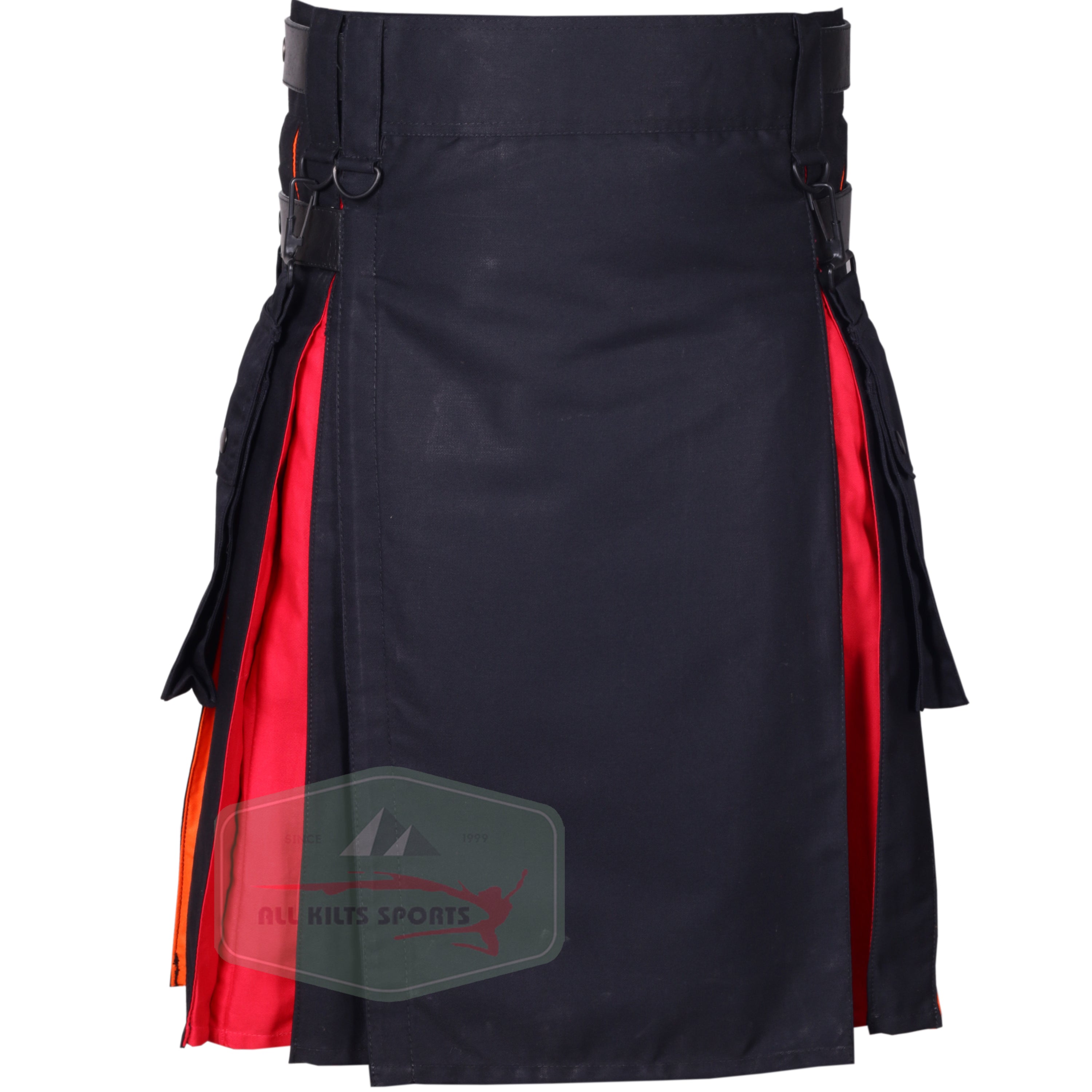 Stylish Rainbow Utility Kilt with Black Leather Straps