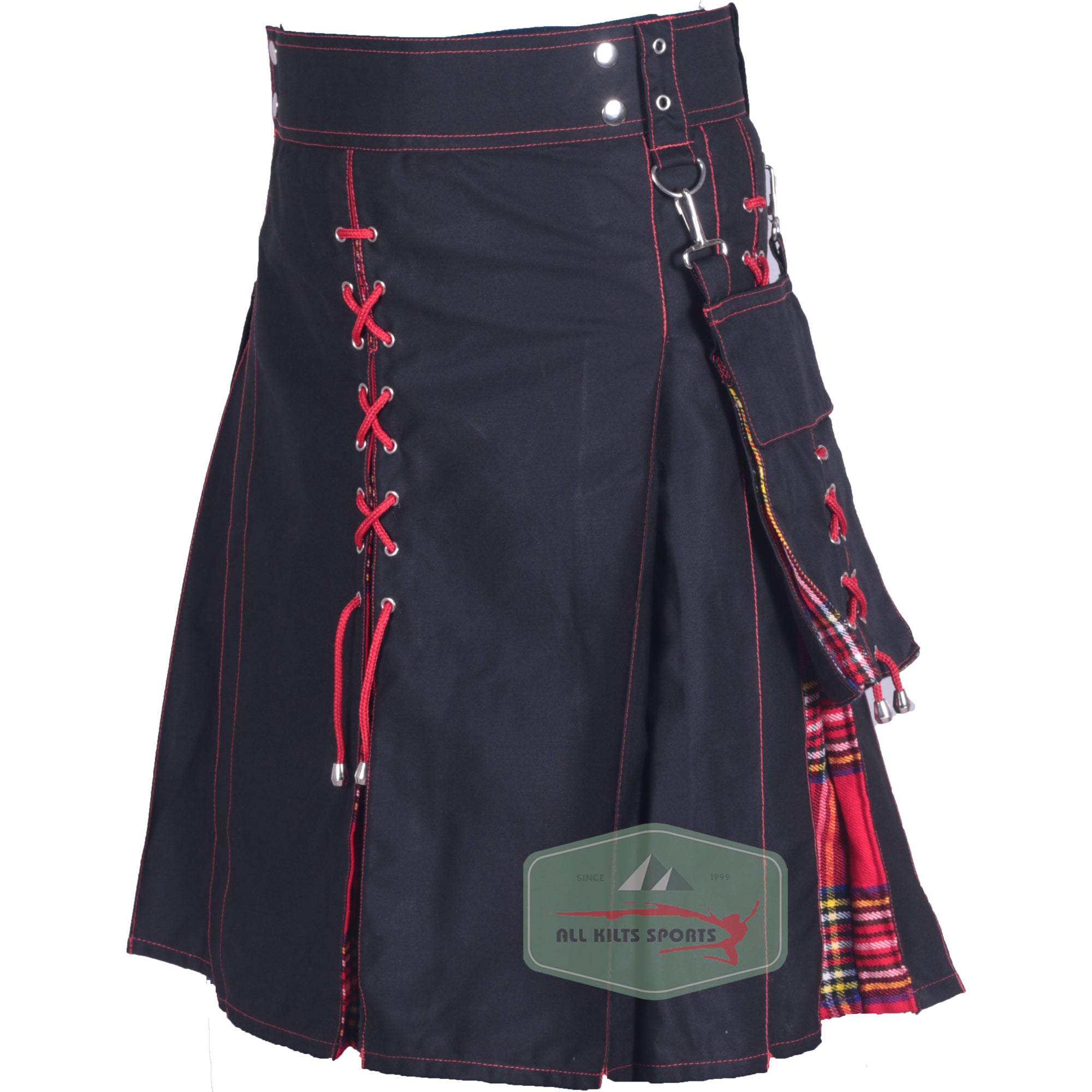 Black & Royal Stewart Tartan Hybrid Kilt | New Look | Custom Colors Available