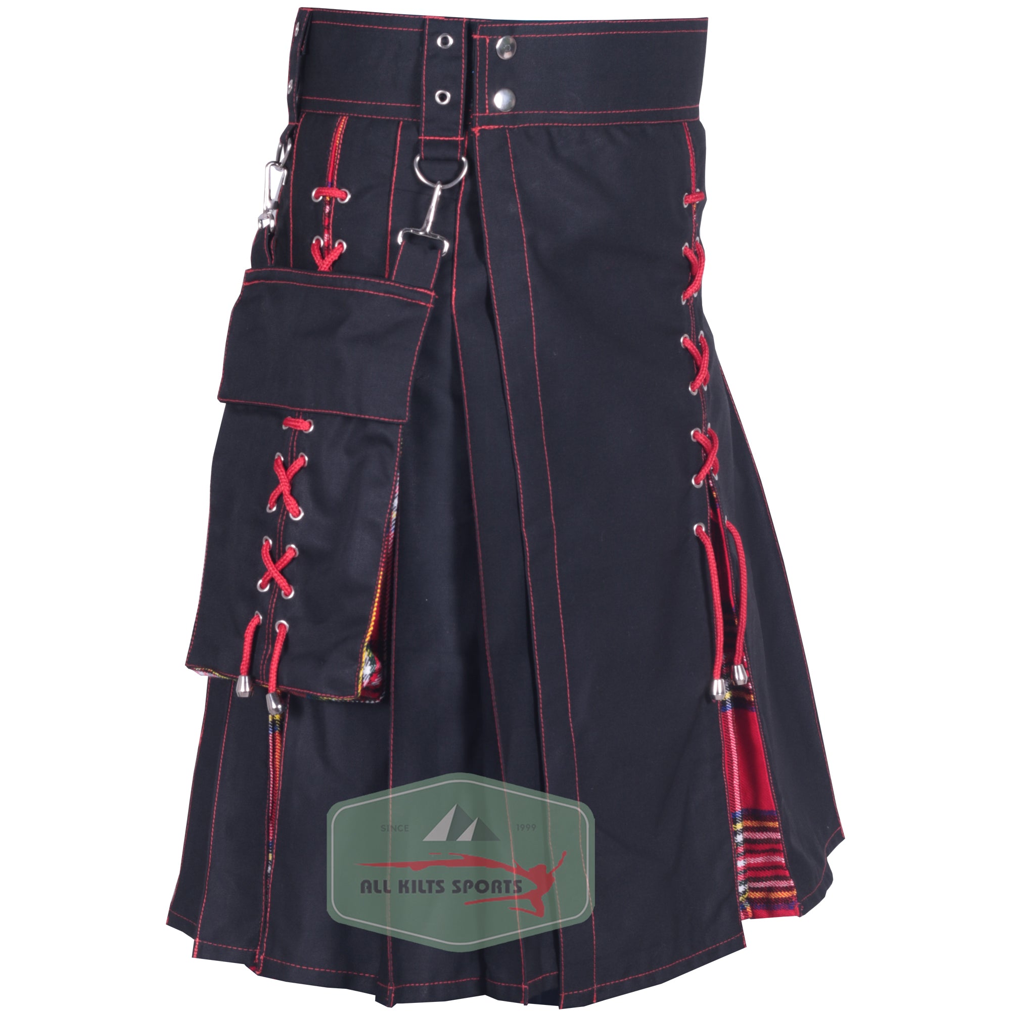 Black & Royal Stewart Tartan Hybrid Kilt | New Look | Custom Colors Available