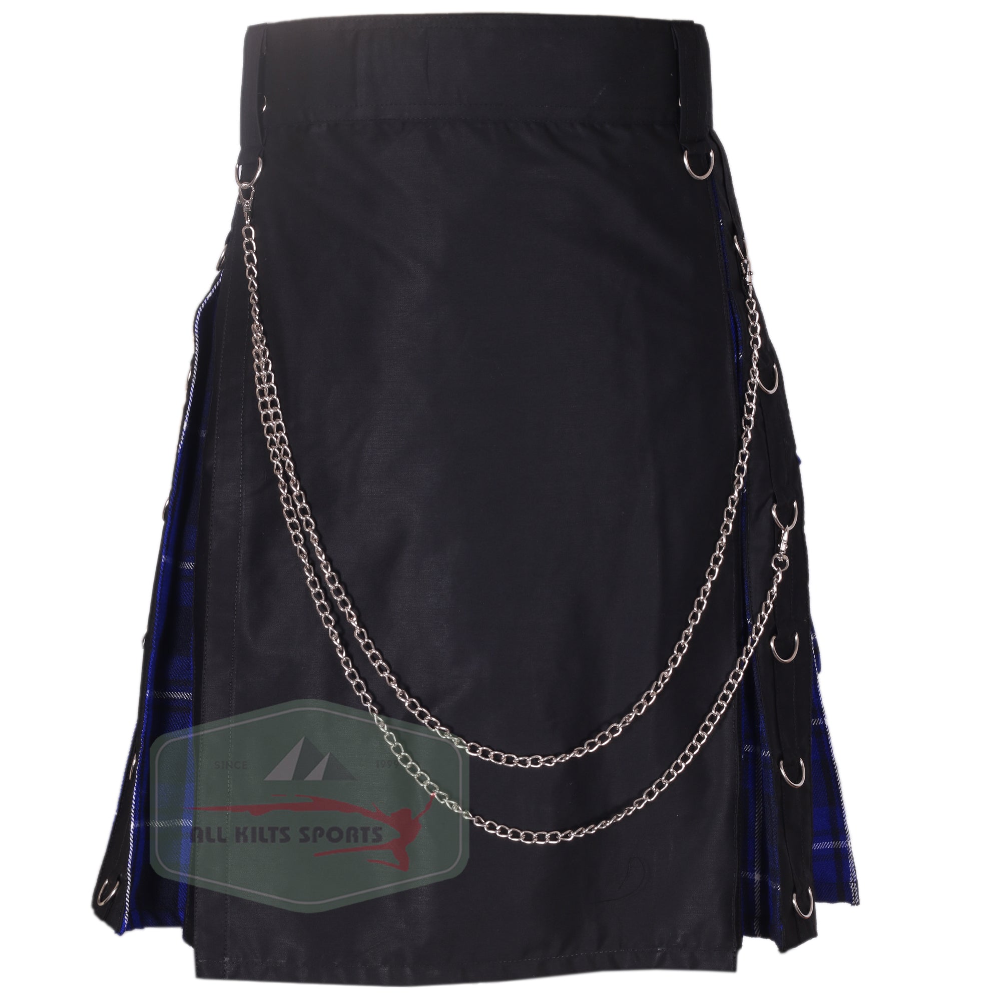 Stylish Black Cotton And In Pleats American Patriot Tartan Hybrid Wedding Kilt with Detachable Chain