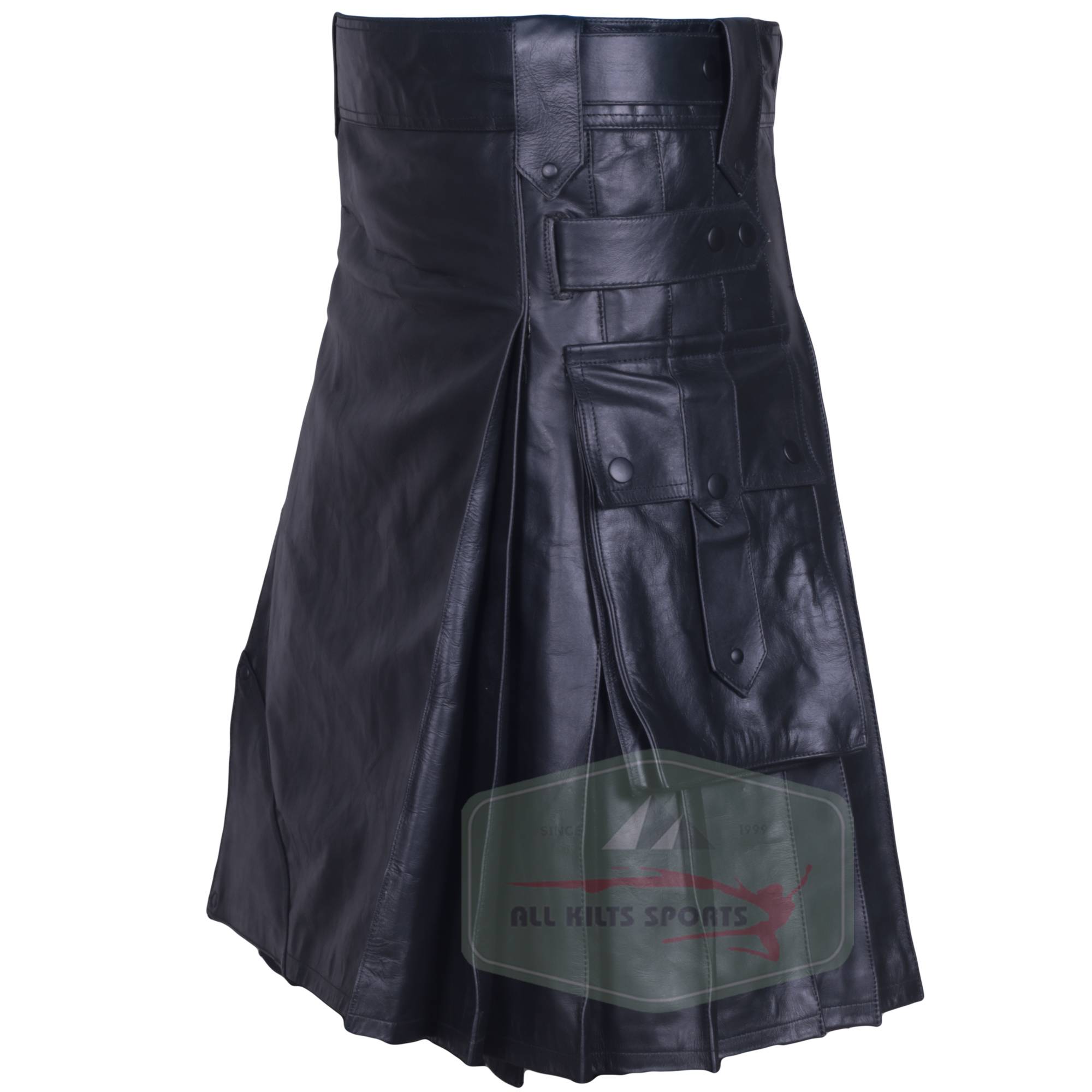 Black Modern Pure Cowhide Leather Kilt - Genuine Leather, Premium Design