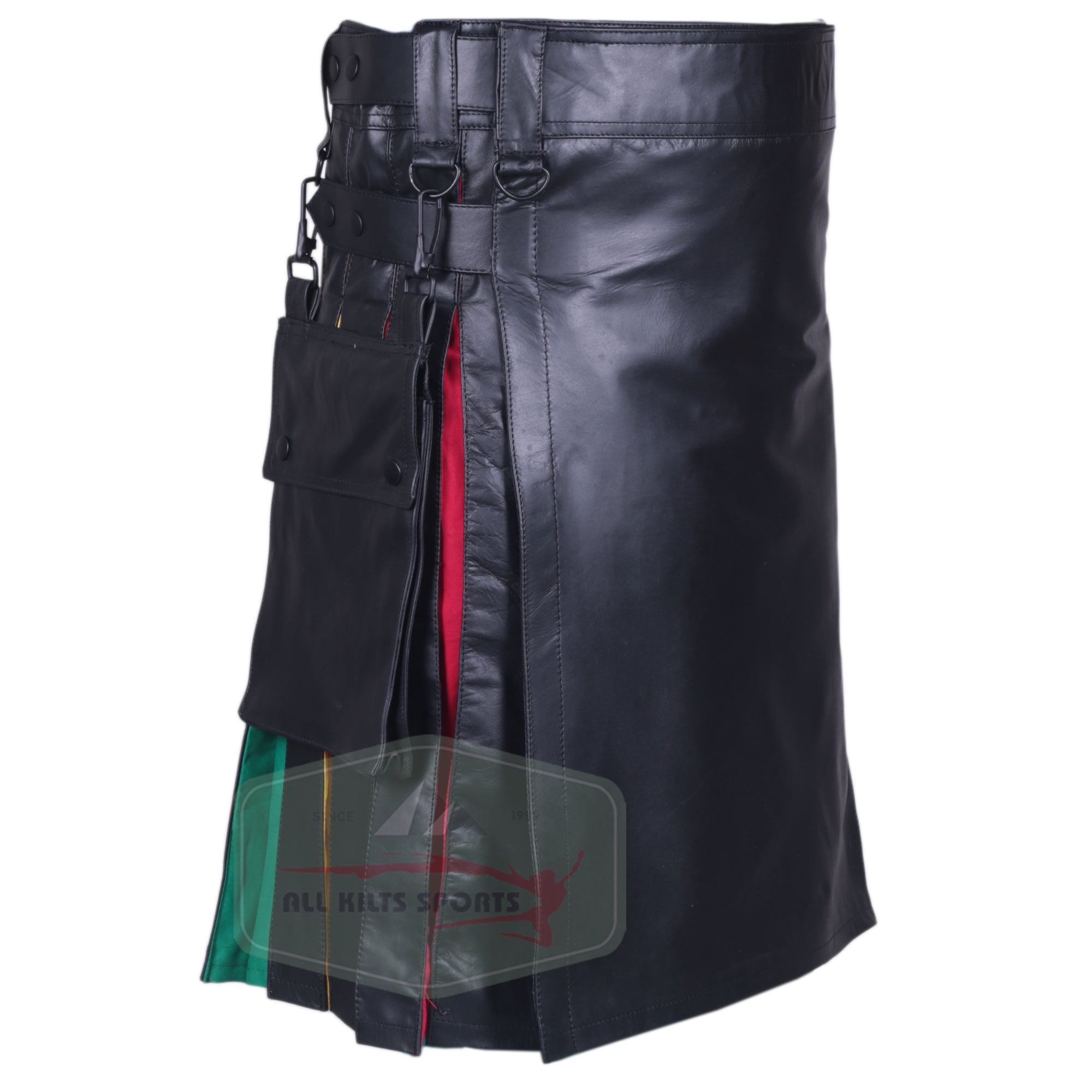 Vibrant Rainbow Leather Straps Kilt with Detachable Pockets - Cowhide and Cotton Blend