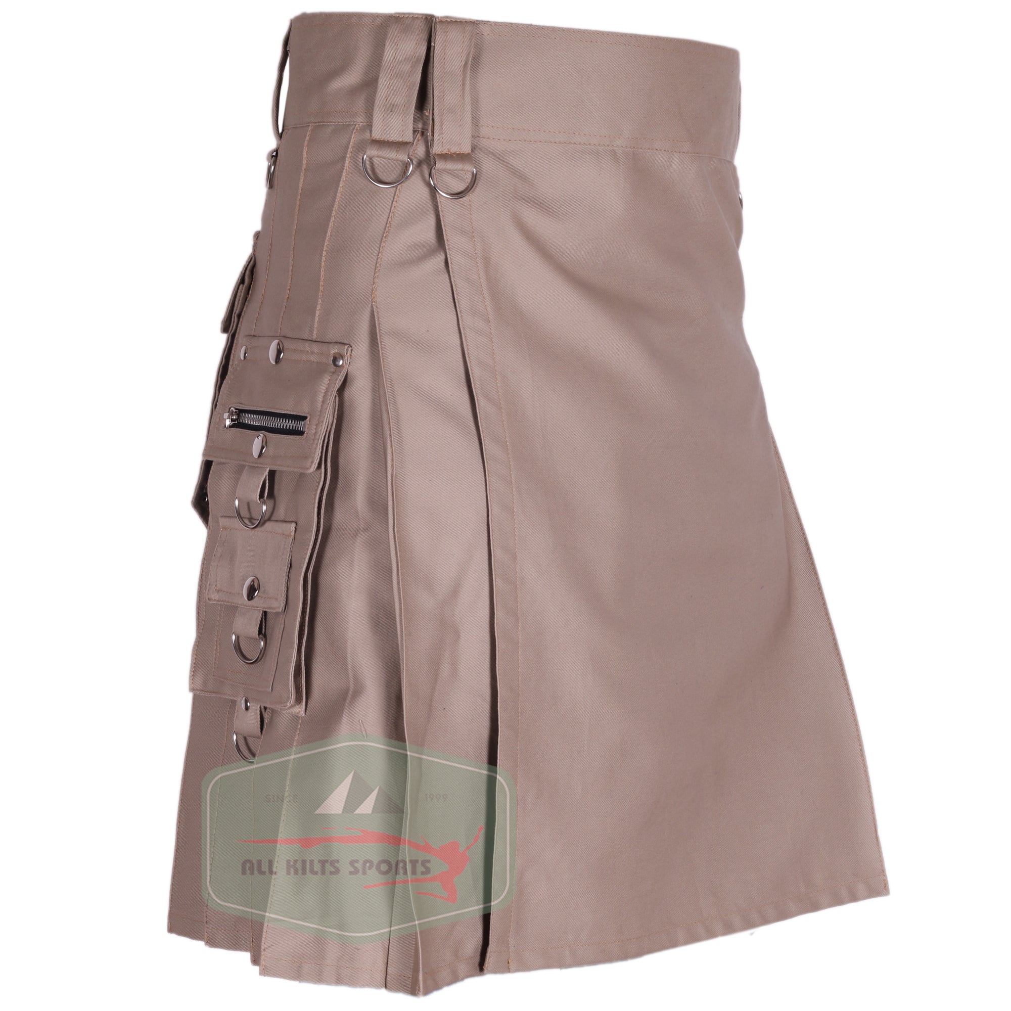 Men's Khaki Utility Kilt – Functional Design with Stylish Pockets