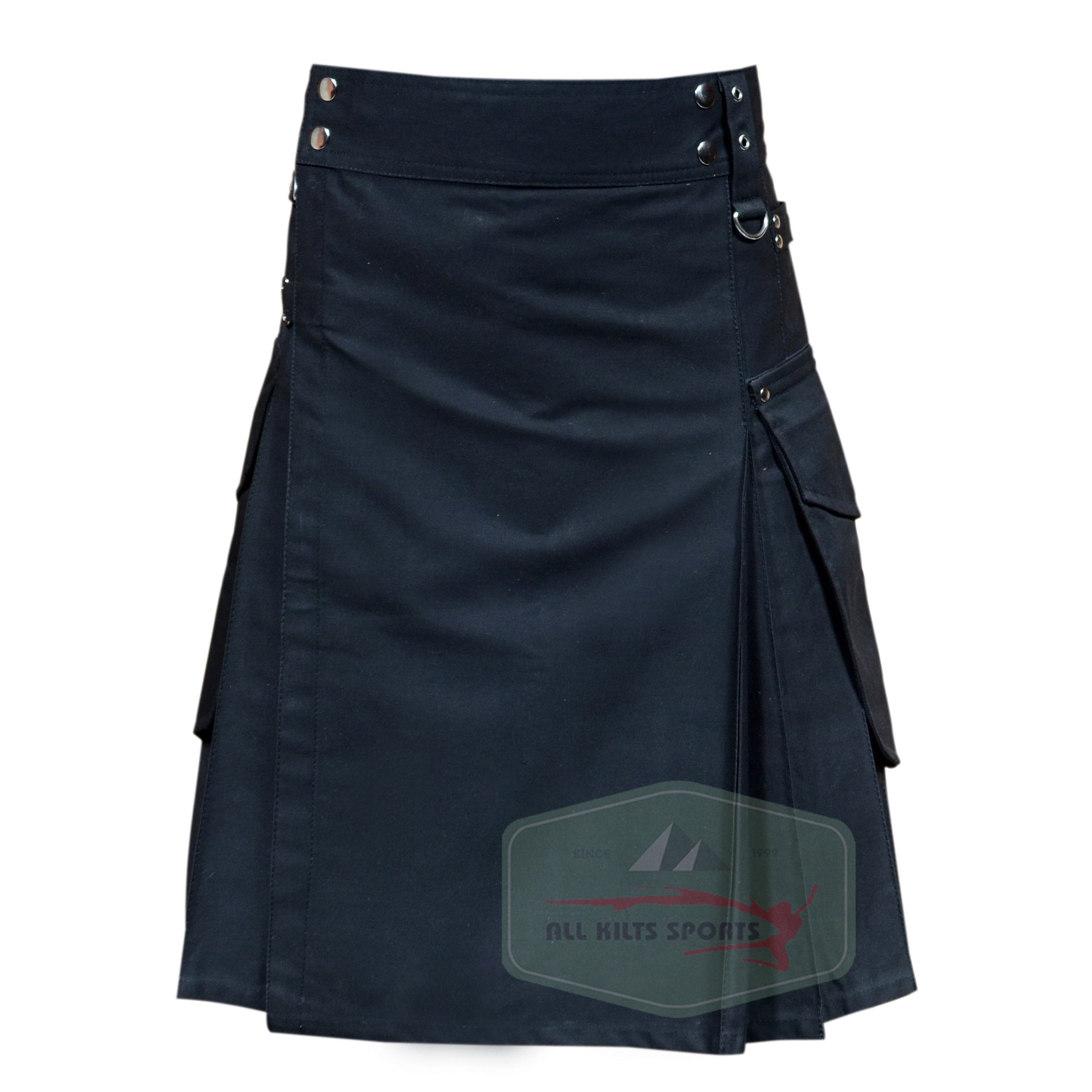 Modern Active Men’s Black Cargo Utility Fashion Kilt – Functional & Stylish