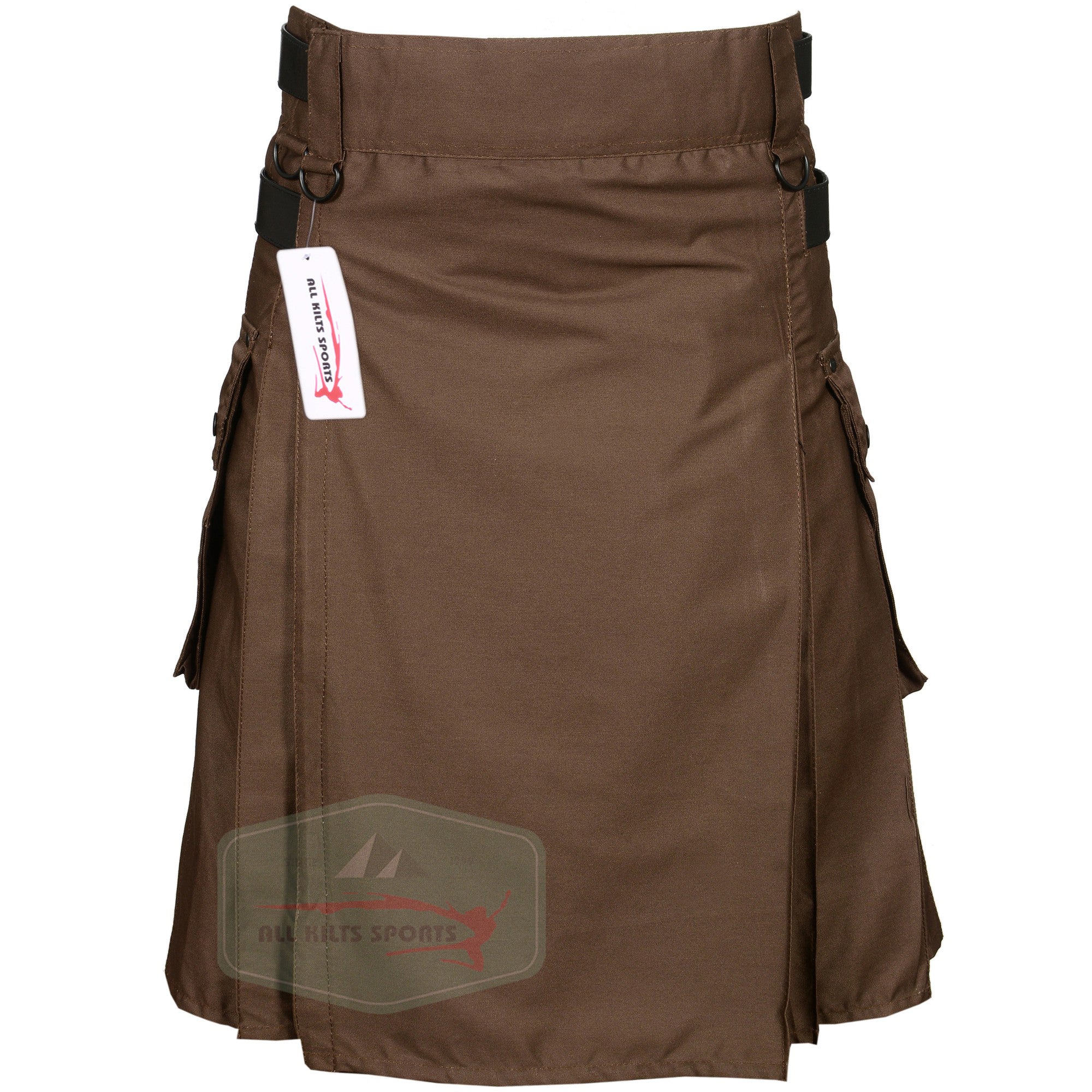 Chocolate Brown Utility Kilt with Genuine Leather Straps and Pockets